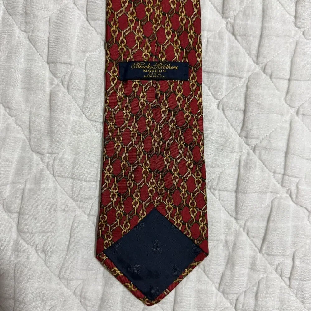 Vintage Brooks Brothers Makers Classic Tie Maroon Beige Geometric Silk Made USA